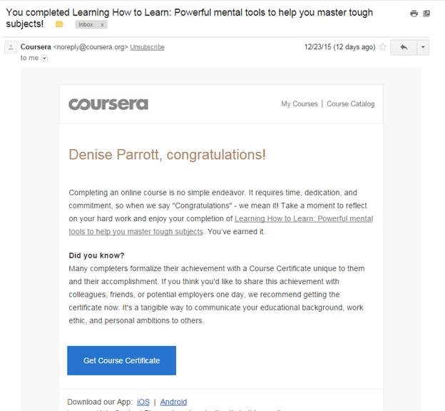 learning how to learn course completed